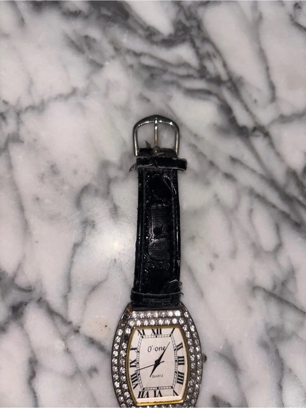 O-one Y2K Rhinestone Barrel Watch Faux Croc Roman Numeral Quartz